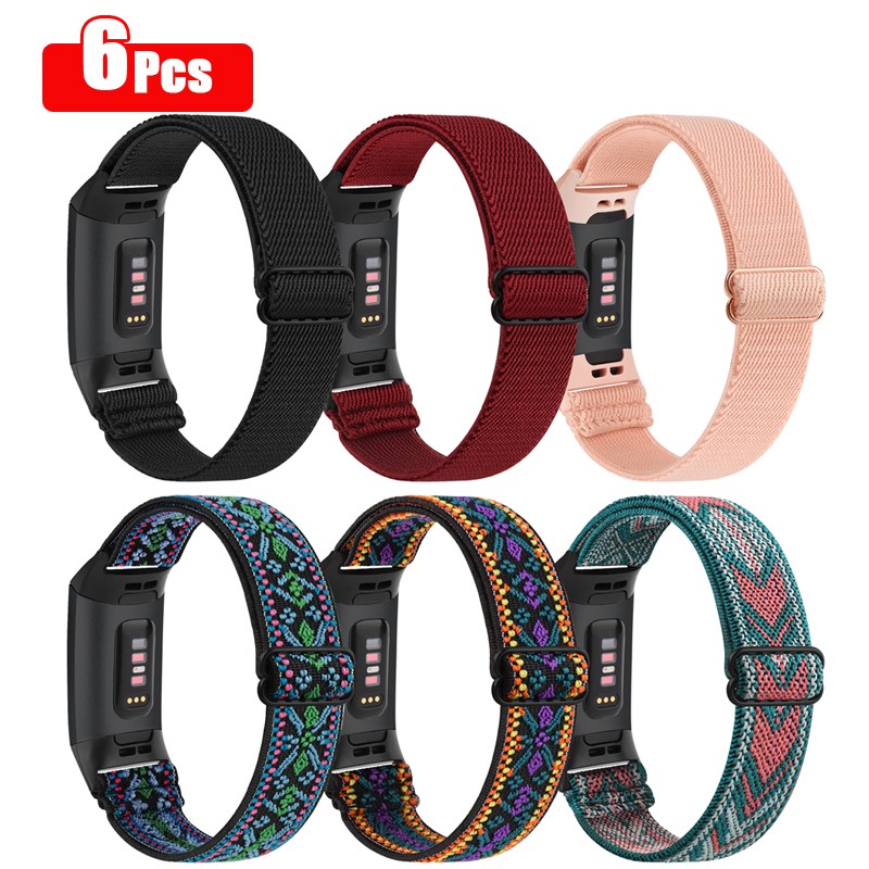 6pcs/4pcs/3pcs/lot Woven Elastic Watch Band For Fitbit Charge 4 3 Strap Sport Fabric Bracelet Correa For Fitbit Charge 3 4 Band