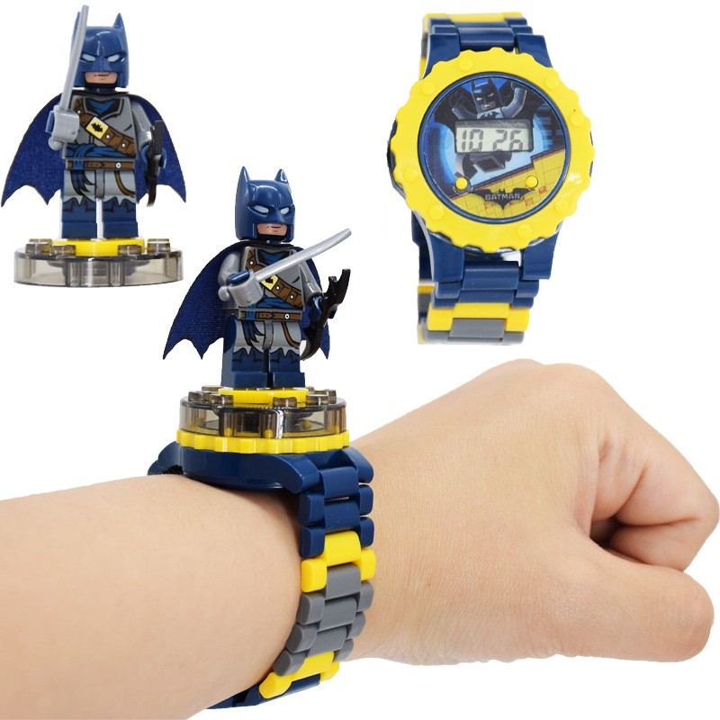 Animation Batman Children Building Block Assembly Watch Doll Kids Detachable Building Blocks Toy Clock Children Birthday Gifts