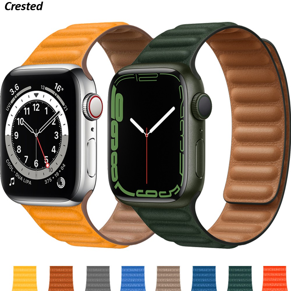 Leather Link for Apple Watch Band 44mm 40mm 45mm 41mm 38mm 42mm Magnetic Loop Watchband Bracelet iWatch Serie 3 5 4 SE 6 7 Strap