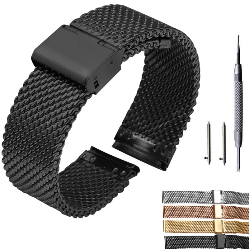 18mm 20mm 22mm 24mm Quick Release Global Milanese Watchband Watch Band Mesh Stainless Steel Strap Wrist Strap Bracelet Black