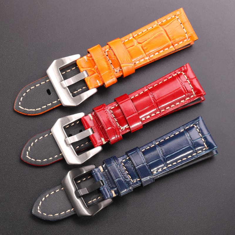 Genuine leather watches black brown red blue green orange women men watch strap for bam accessories 20mm 22mm 24mm