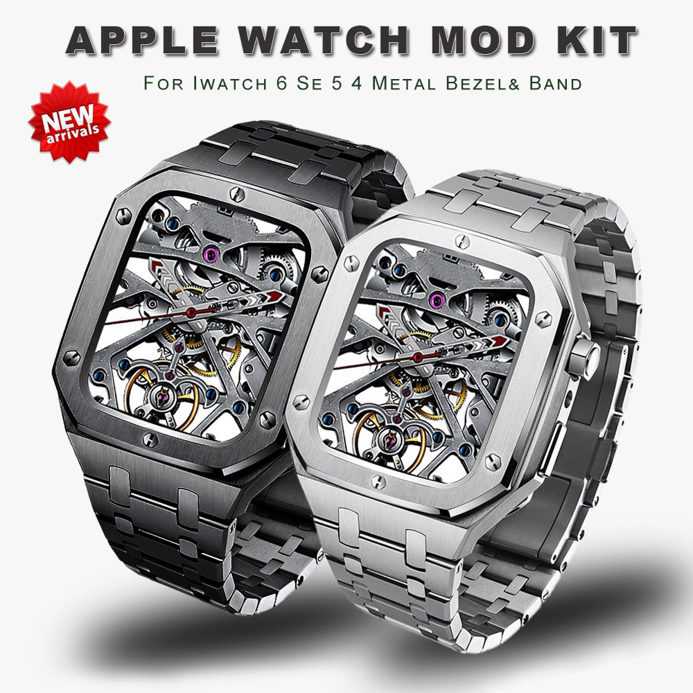 Luxury Modified Kit Bezel Strap Case for Apple Watch Series 7 45mm 6 5 4 SE 44mm Mod Kit Stainless Steel Band for iWatch