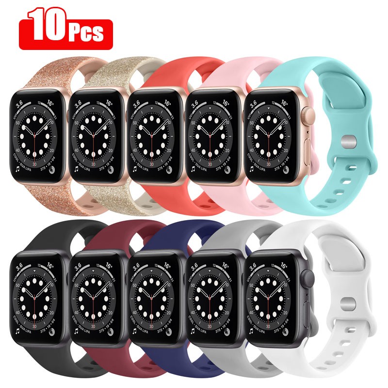 10pcs/6pcs/5pcs/lot Silicone Strap for Apple Watch Band 38mm 42mm 40mm 44mm 45mm Watchband Bracelet for iWatch 7 6 5 4 3 2 1 SE