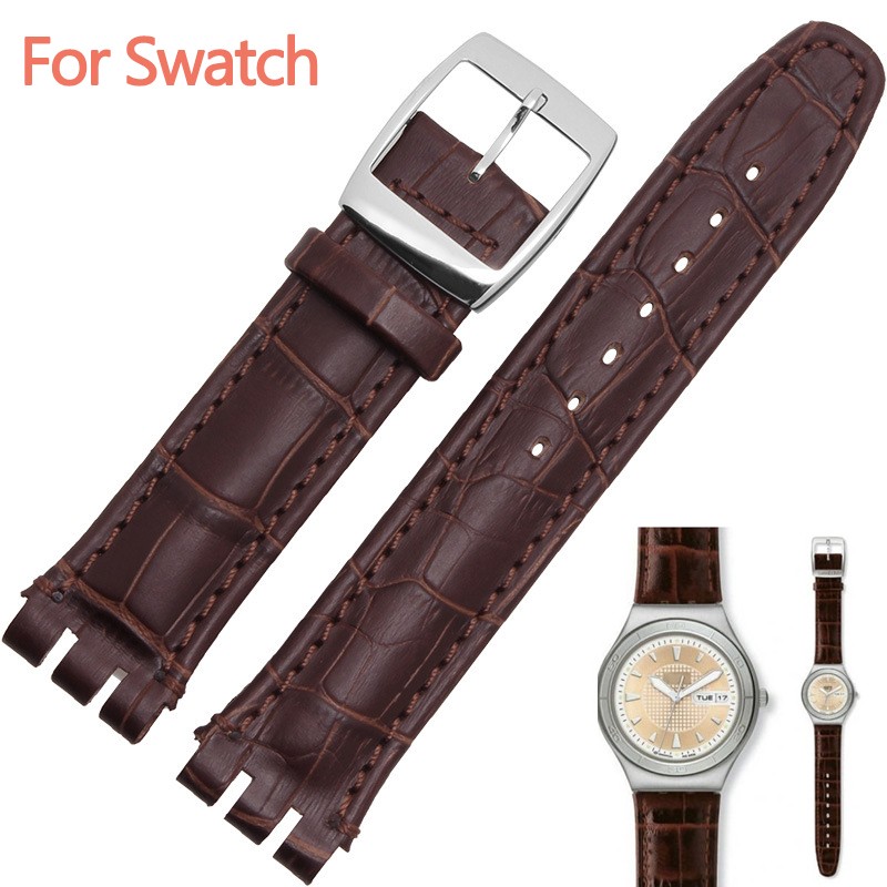 Strap for Swatch 17mm and 19mm, Genuine Leather, Black, Brown, White, Water Resistant, High Quality