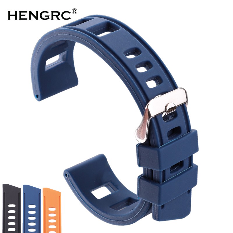 Rubber Watchbands Bracelet 20mm 22mm Orange Blue Black Women Men Waterproof Soft Silicone Watch Band Strap with Polished Buckle