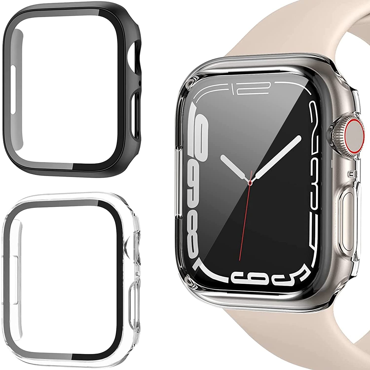 Case With Screen Protector For Apple Watch Series 7 45mm 41mm Hard PC Full Face Protector Bumper Cover Case For iWatch 7 45mm Series