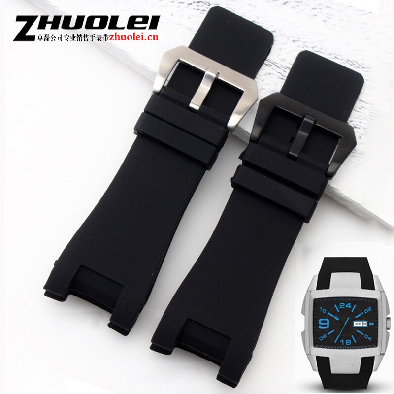 waterproof band 32*17mm black rubber watch strap with buckle stainless steel watchband men customized fit DZ1215 1216 bracelet