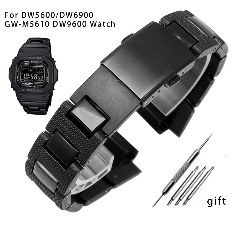 For Casio G-SHOCK DW-5600 DW6900 DW9600 GW-M5610 Black Plastic Strap Stainless Steel Buckle Men Bracelet Band Watch Accessories