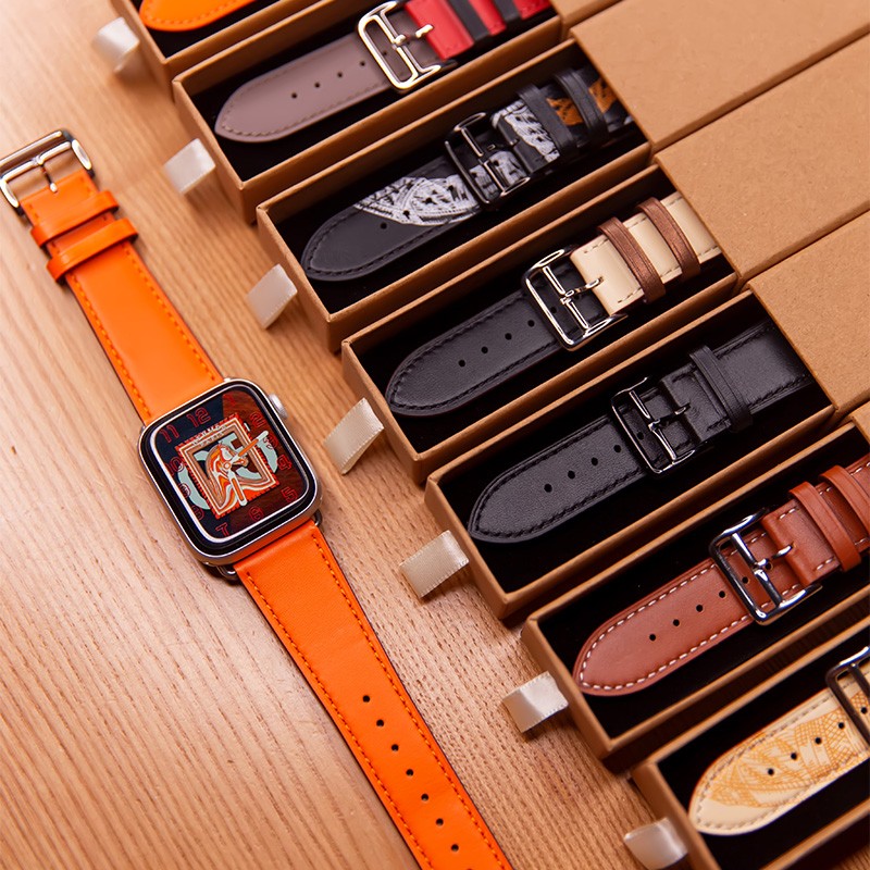 one round for apple watch band 44mm 40mm 45mm 41mm 42mm 38mm 44 45mm genuine leather bracelet iWatch serie 3 4 5 se 6 7 strap