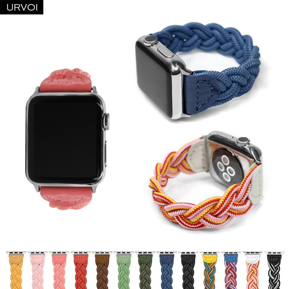 URVOI Braided Band for Apple Watch Series 7 6 SE 5 4321 Woven Nylon Strap for iWatch 40 44mm Stretchable Classic Design