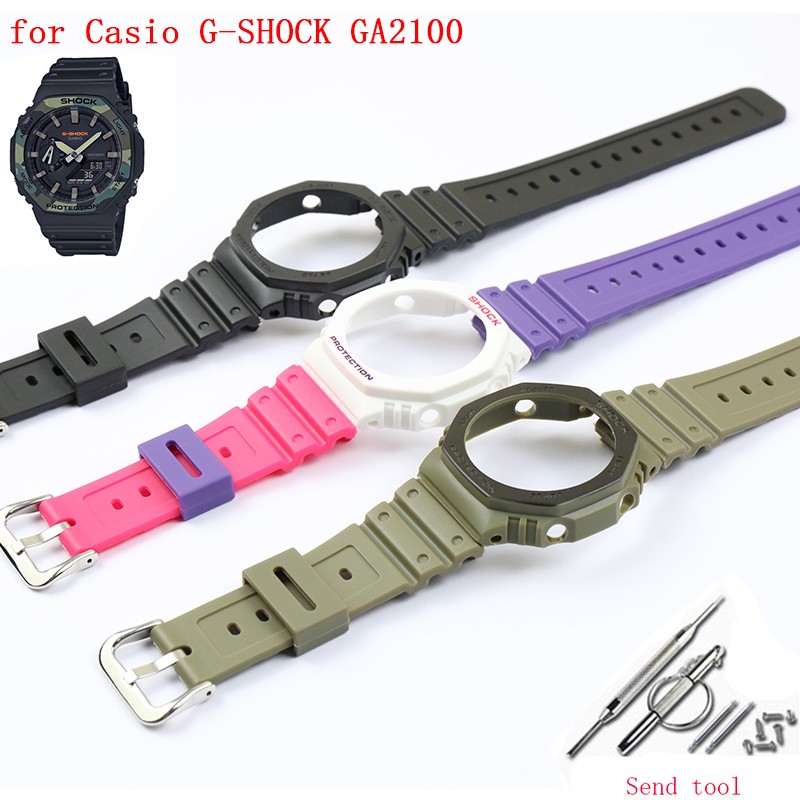 16mm Resin Watch Accessory Strap Case Suitable for Casio G-SHOCK GA2100 2110 Men Women Sports Waterproof Transparent Strap