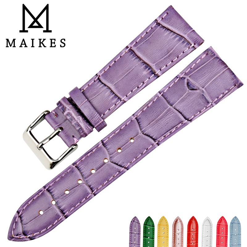 MAIKES High Quality Genuine Leather Watch Band Beautiful Purple Watch Accessories Strap 12mm 14mm 16mm 17mm 18mm 19mm 20mm 22mm