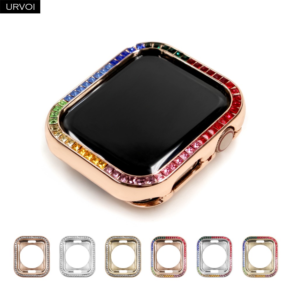 URVOI Full Glitter Rhinestone Case for Apple Watch series 6 5 4 SE Sturdy Metal Frame with Crystal Cover for iWatch Protection