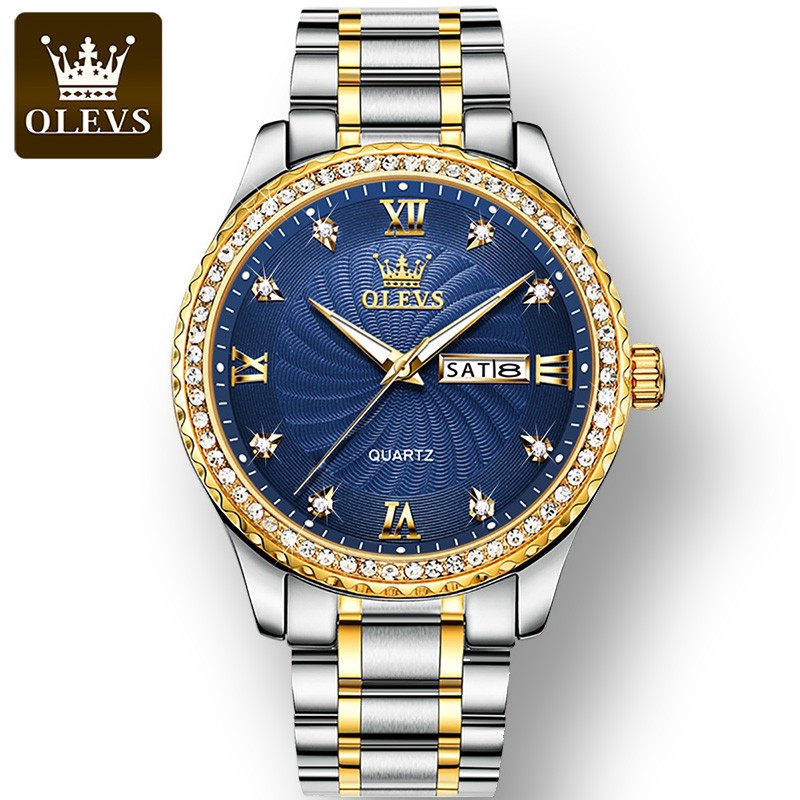 OLEVS Quartz Stainless Steel Strap Men's Wristwatches Waterproof Business Golden Diamond Inlaid Luxury Watch For Men Luminous