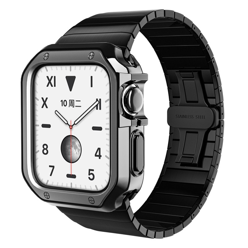 stainless steel strap + silicone case for apple watch band 45mm 41mm 44mm 40mm 38mm 42mm bumper frame cover iwatch series 5 SE 6 7