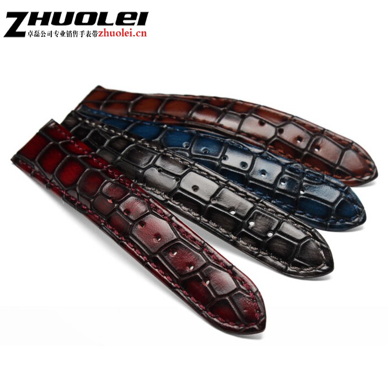 Fashion genuine leather men watchband clear personality crocodile texture strap wrist watch band 18mm 20mm 22mm blue