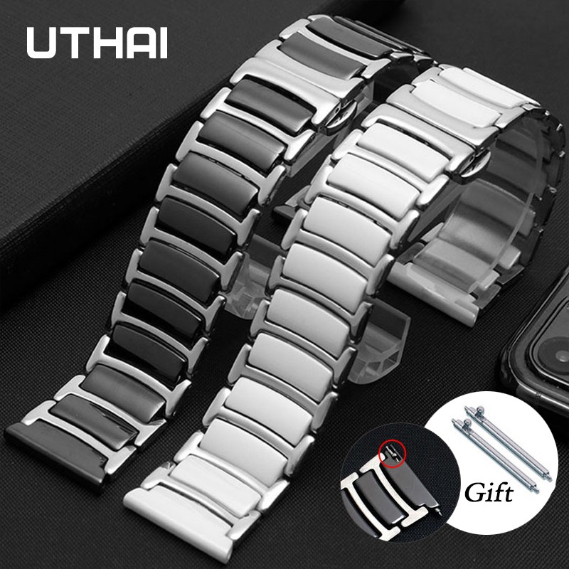 Watchband السيراميك حزام بين الفولاذ المقاوم للصدأ 22 مللي متر 20 مللي متر حزام ساعة اليد حزام لهواوي ساعة ذكية GT2/ساعة 2pro/سامسونج ساعة