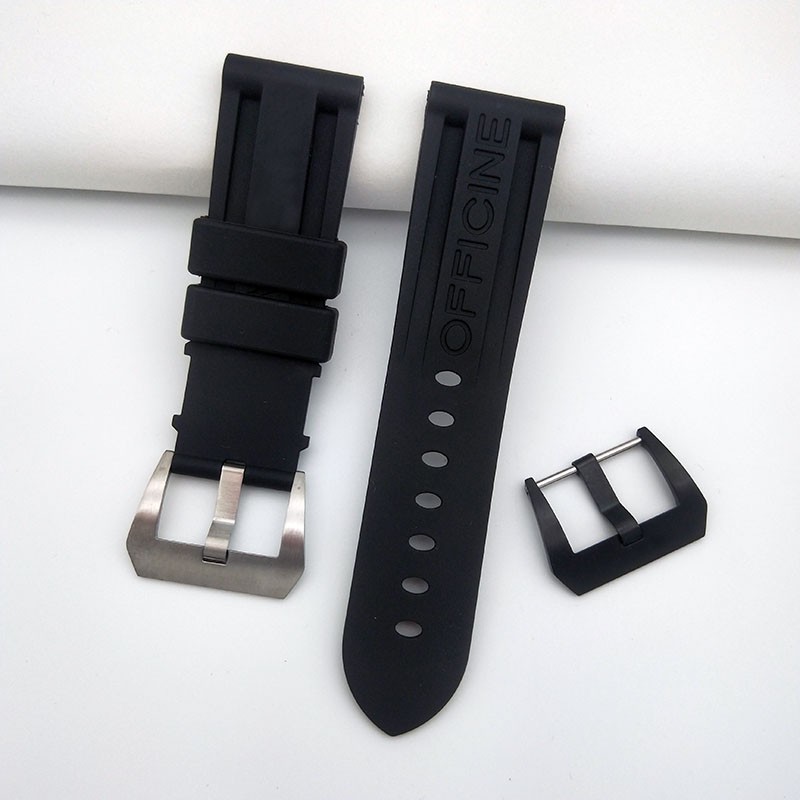 24mm Black Pure Soft Silicone Rubber Watchband Replacement Watch Strap for Panerai Wristband Waterproof Strap + Free Tool