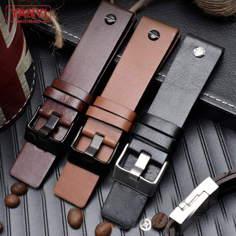 Genuine Leather Watchband Bracelet 22 24 26 28 30mm Watch Strap with Rivet for Diesel DZ7406 DZT2009 DZ7413 DZ7257 Watch Band