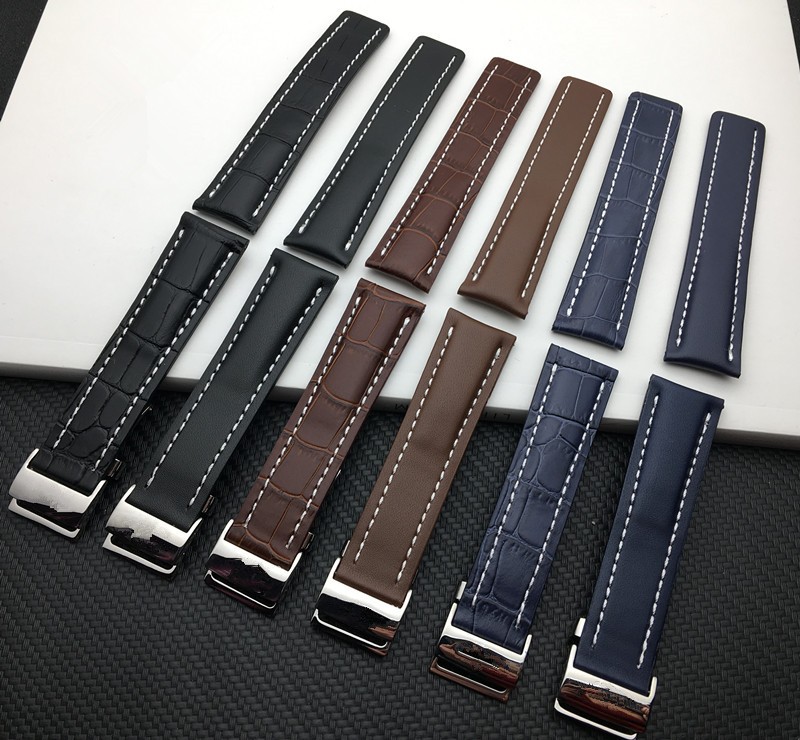 Genuine Leather Watchband Watch Band Black Brown Blue Soft Watchbands for Breitling Strap Man 20mm 22mm 24mm With Tools Logo On