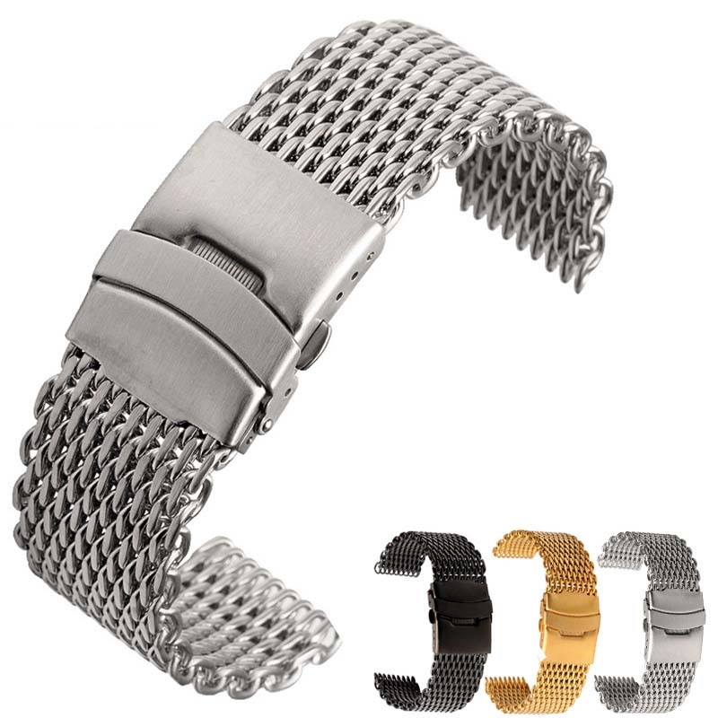 Samsung - Milanese Loop Watch Band, Stainless Steel Mesh, Woven, 18 20 22 24mm, Double Button, Solid Watch Strap