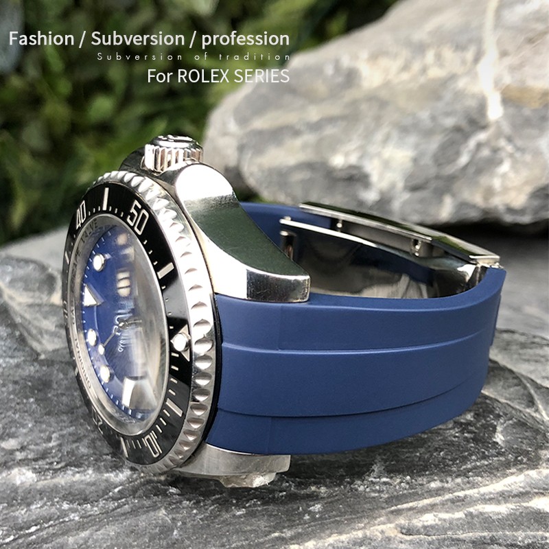 21mm High Quality Rubber Silicone Watch Strap Replacement for Sea-Date Static Watches Gradient Blue Deep Sea Strap Free Tools