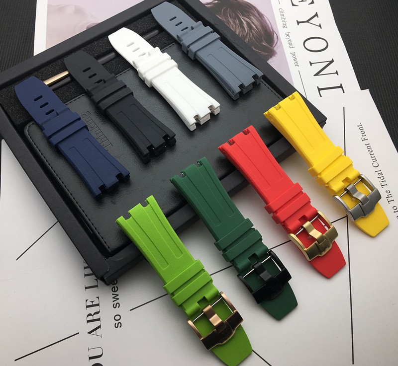 28mm Black Blue 15703 Nature Rubber Silicone Watchband Men Watch Strap Band for AP Watch Audemars & Piguet Strap Logo Tools