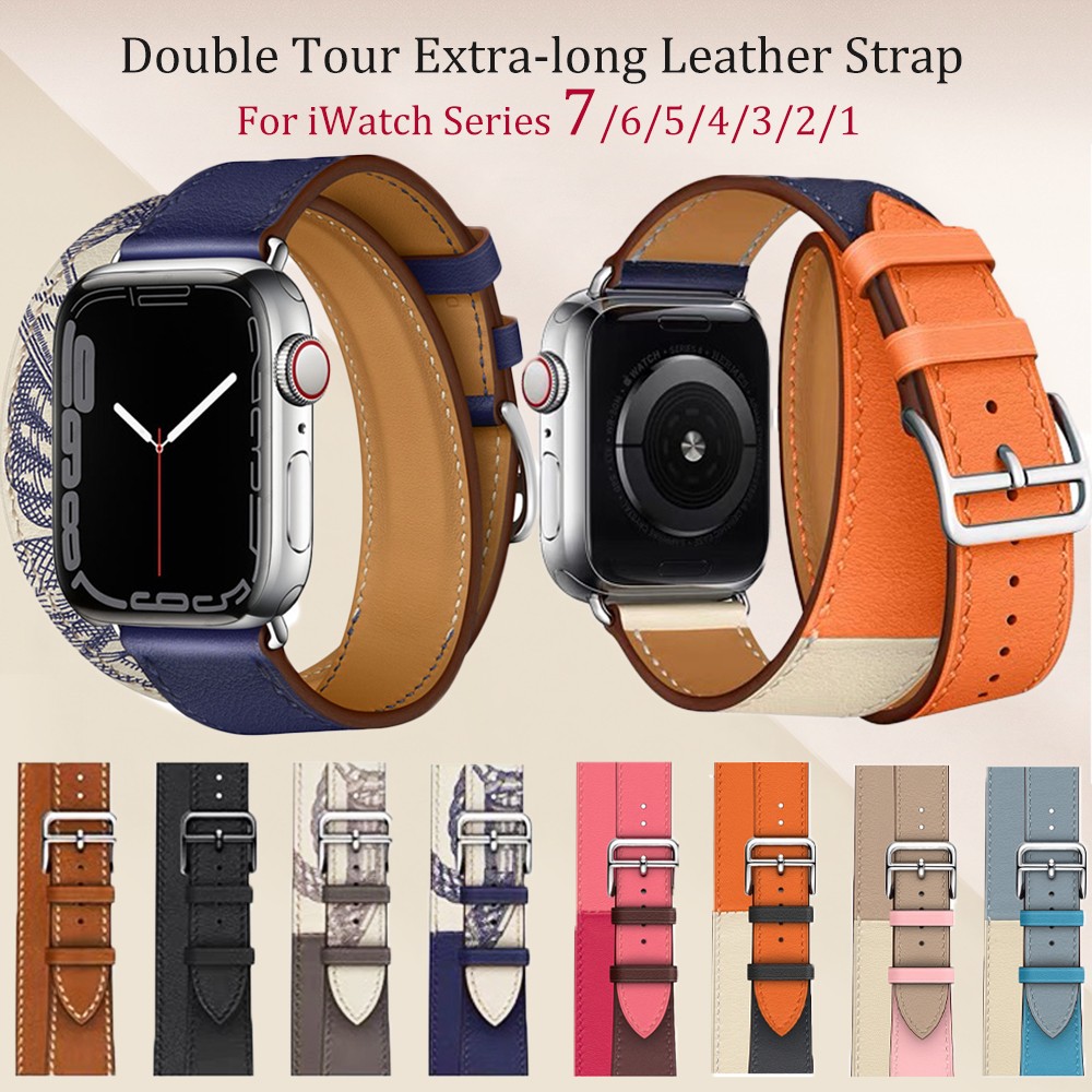 Double Round Leather Loop for Apple Watch Band SE 7 6 5 40 44mm Korea Bracelet for iWatch Series 41 45mm 38 42mm Strap Wristband