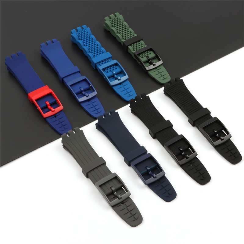 20mm silicone strap female pin buckle watch accessories for swatch SUSB400 SUSW402 men's sports waterproof bracelet watch band