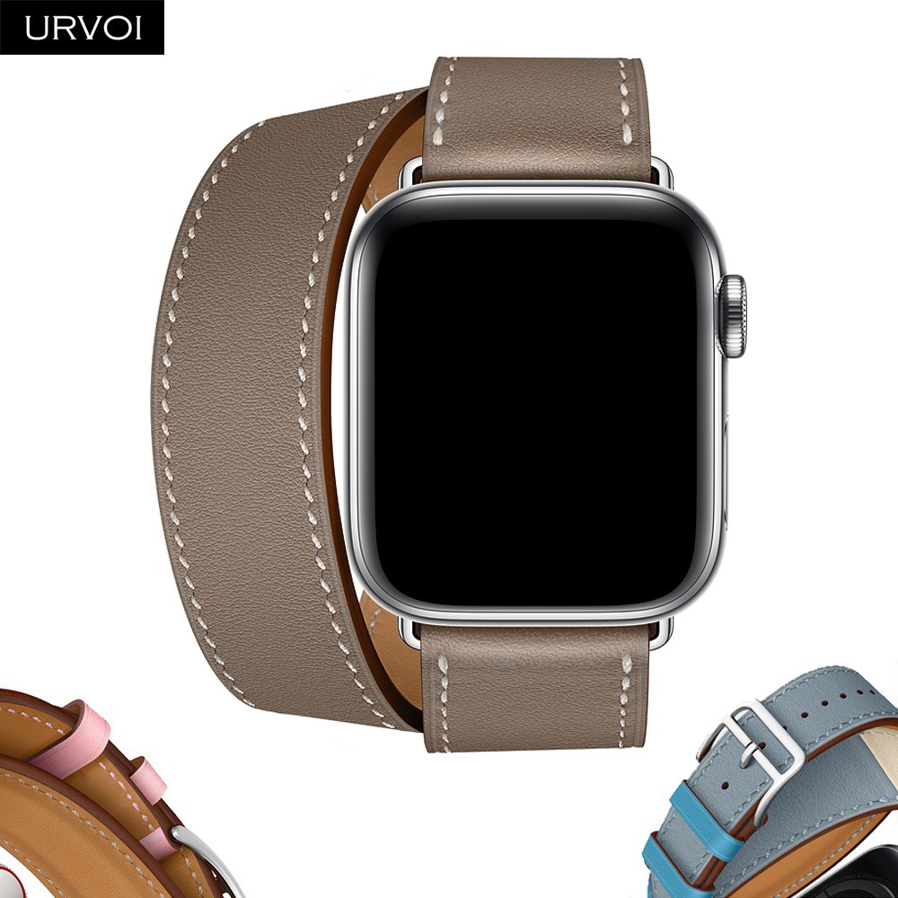 URVOI Double Round Band for Apple Watch Series 7 6 SE 5 4 3 Strap for iwatch Strap High Quality Soft Genuine Leather Loop Wraps