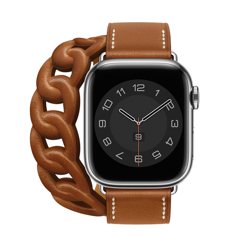 Gourmette Double Round Strap for Apple Watch Band 40mm 41mm 38mm 44mm 45mm 42mm Genuine Leather Bracelet iWatch serie 7 6 5 3 se