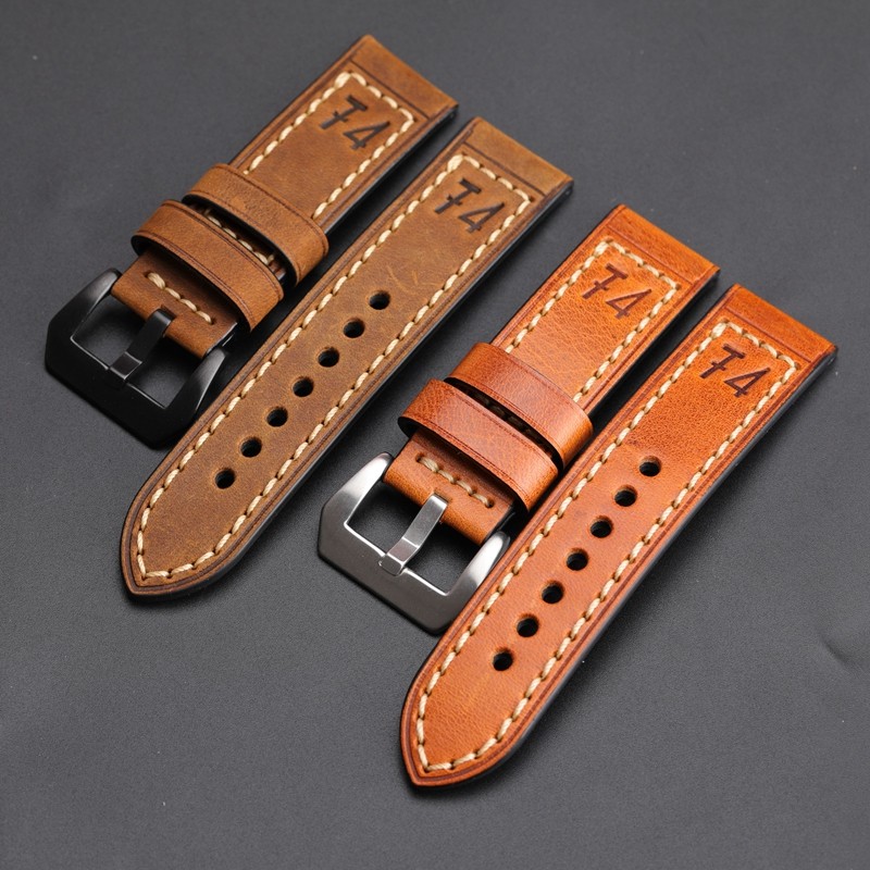 F4 Leather Watch Band for Men, Thick, Handmade, Retro, 20, 22, 24, 26mm, for pm111, 441