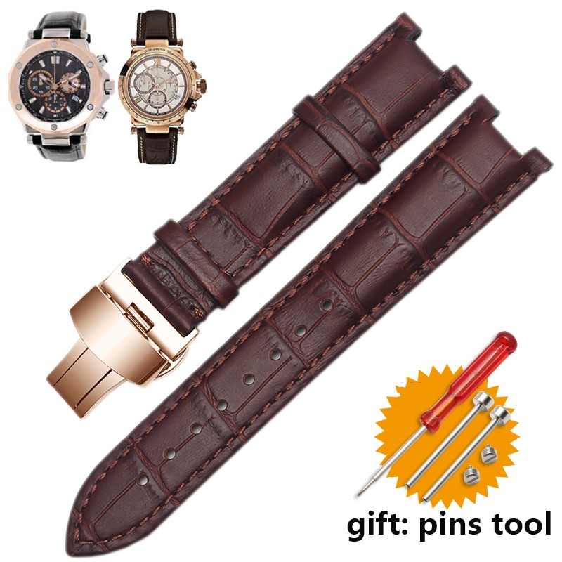 Genuine leather watchband for GC wristband 22*13mm 20*11mm engraved strap with butterfly stainless steel buckle