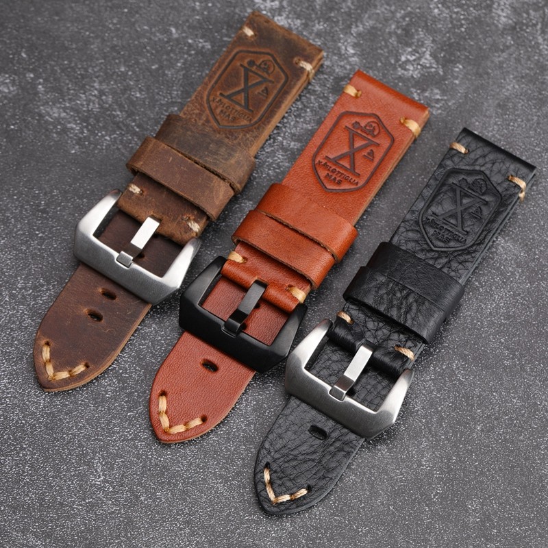 Handmade Skull Leather Watchband X-MEN Soldier Top Layer Leather Strap 20 22 24mm Compatible for PAM111 Soft Bracelet