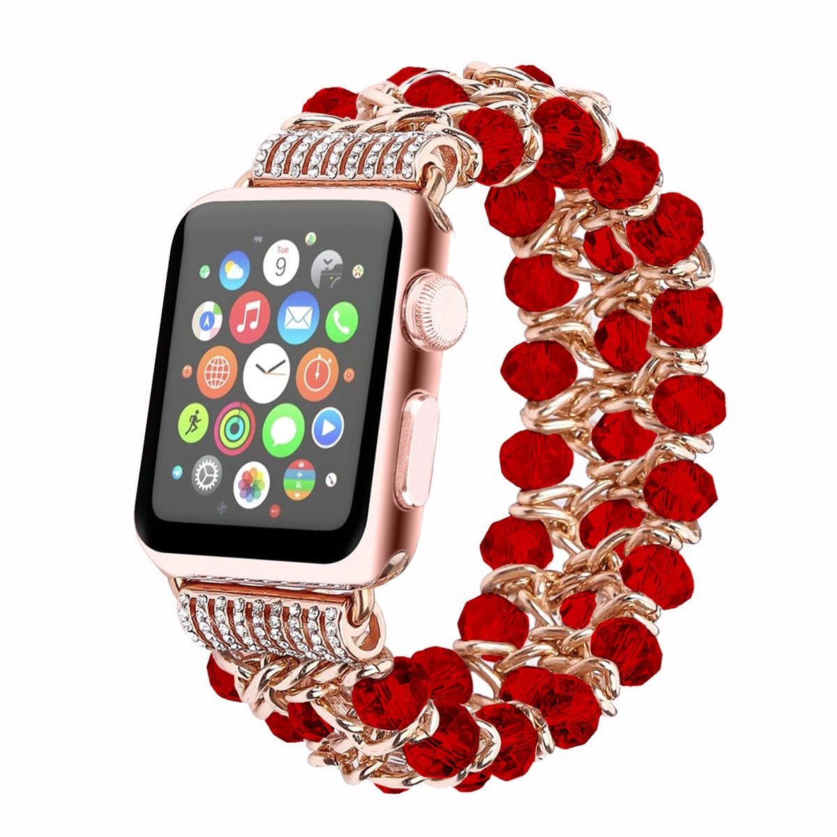 Strap for Apple Watch 7 41 45mm Women's Elastic Beads Bracelet for iWatch Series 6 SE 5 4 3 38 40 42 44mm Band with Metal Chain