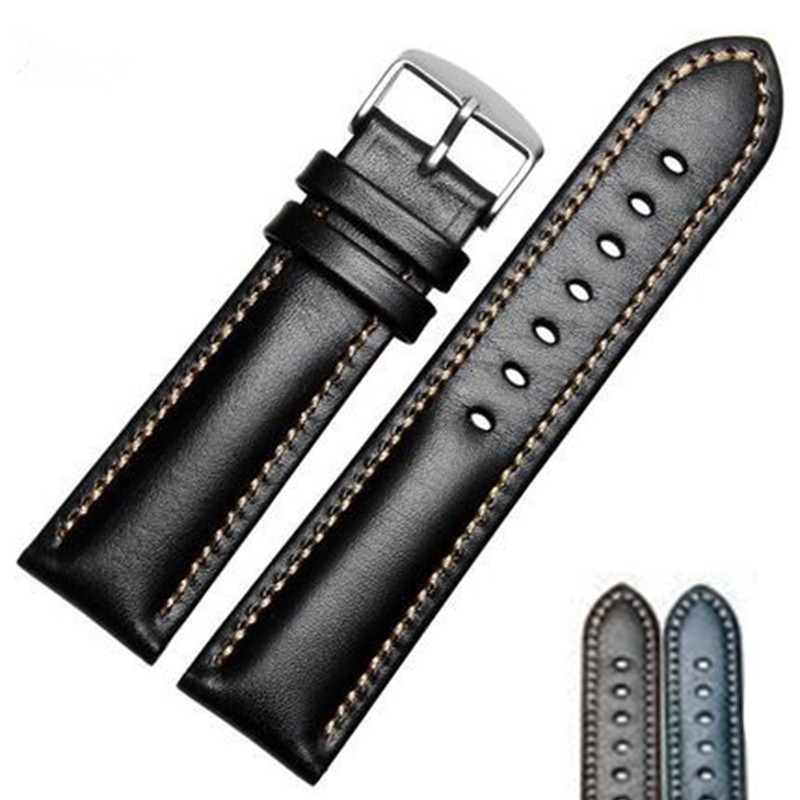 اليدوية جلد طبيعي Watchbands الرجال النساء سوار 18 19 20 21 22 24 مللي متر ساعة أثرية الفرقة حزام المتضمن الفضة مصقول مشبك