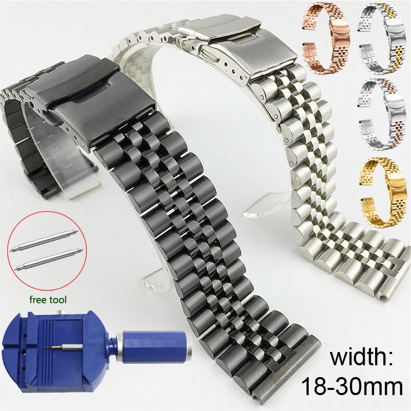 Stainless Steel Watch Band 18mm 19 20mm 21 22mm 23 24mm 26mm 28 30mm Watch Strap Silk Shiny Watchband Replacement Bracelet