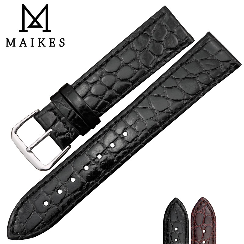 MAIKES Watch Accessories Genuine Leather Watch Strap Crocodile Pattern Wrist Band Soft Watches 12mm-20mm Black Bracelets