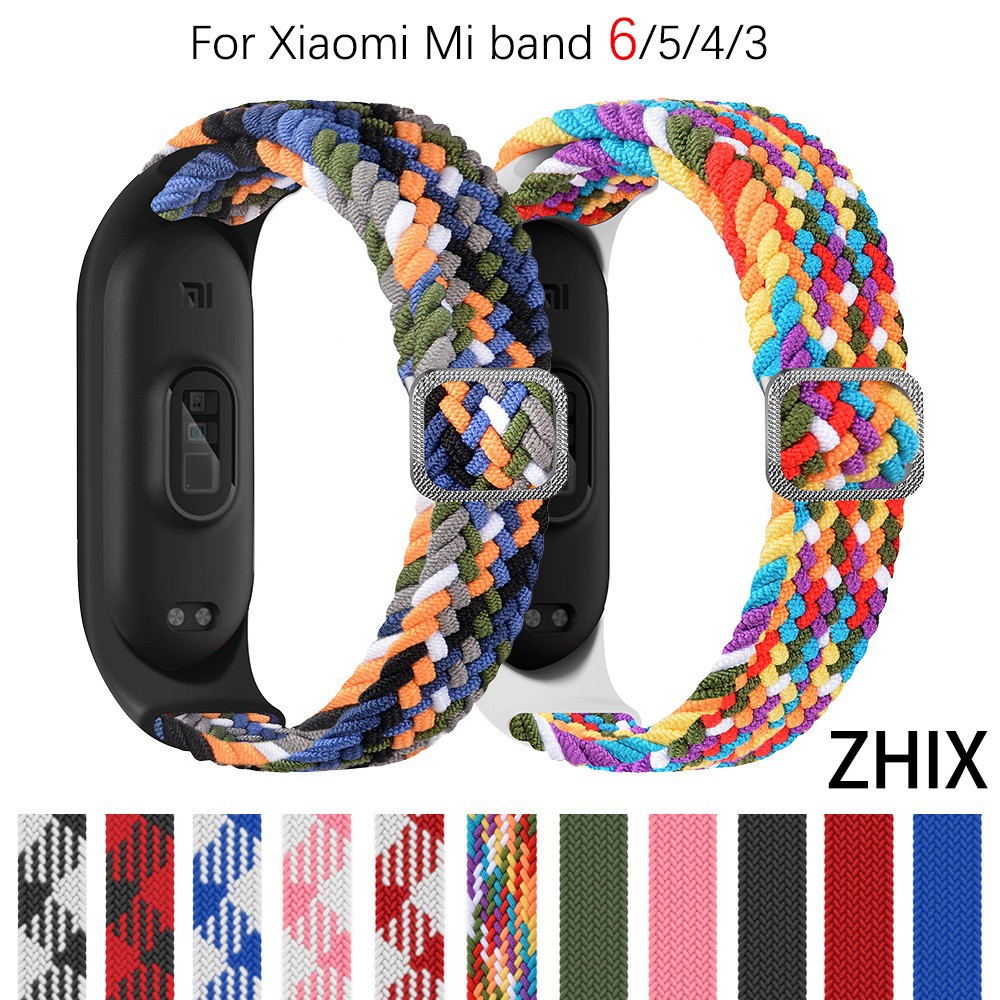 ZHIX مطاطا قابل للتعديل النايلون مضفر سوار ل Mi الفرقة 6 حزام Miband 4 3 correa معصمه ل شاومي Mi الفرقة 5 حزام