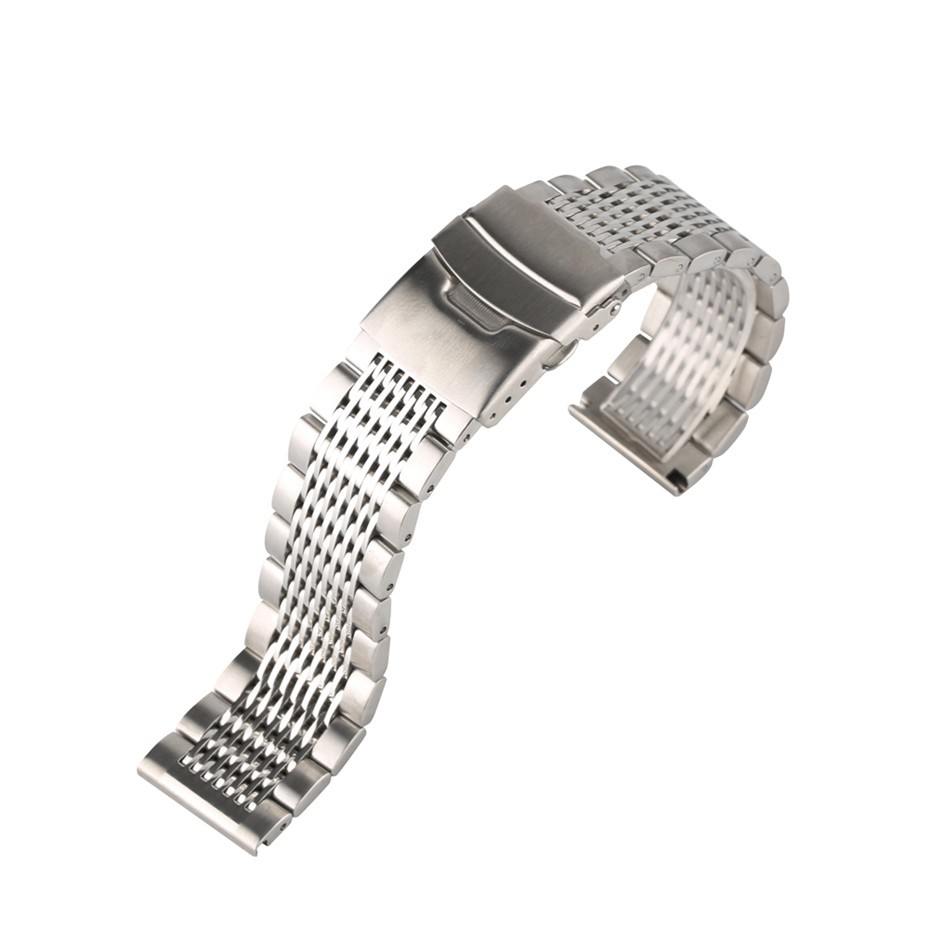 20/22/24mm Black/Silver Soild Stainless Steel Watchband Men Watches Metal Straps Watch Bracelet Replacement Watch Band Luxury