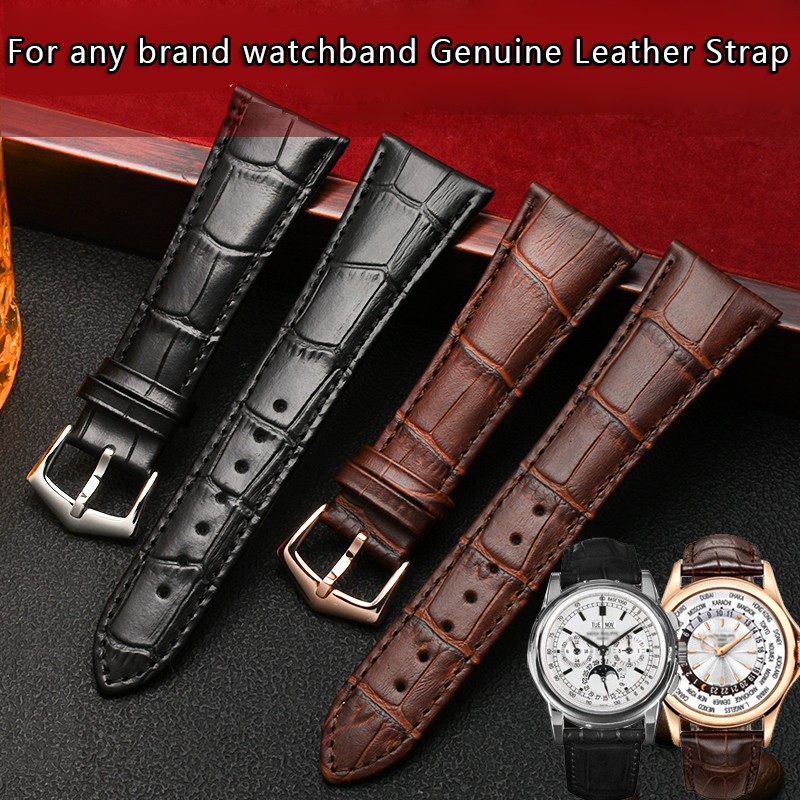 For any brand watchband watch strap 25mm large width black brown mens cowhide genuine leather bracelet waterproof bracelets & tools