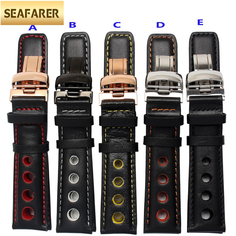 Genuine Leather Strap For Tissot Racing Sport Series PRS516 T91 1853 Watch Band 20mm Black Orange Line With Butterfly Buckle