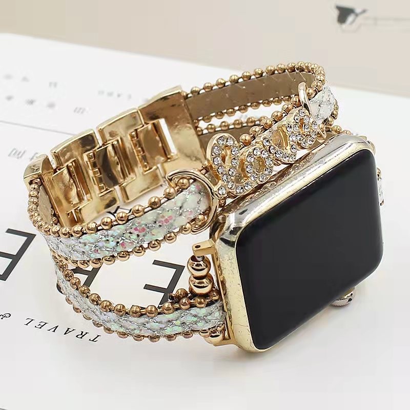 Women Jewelry Bracelet Band for Apple Watch 40mm 44mm 41mm 45mm Creative Diamond Wrist Strap for iwatch Series 7 6 SE 5 4 3