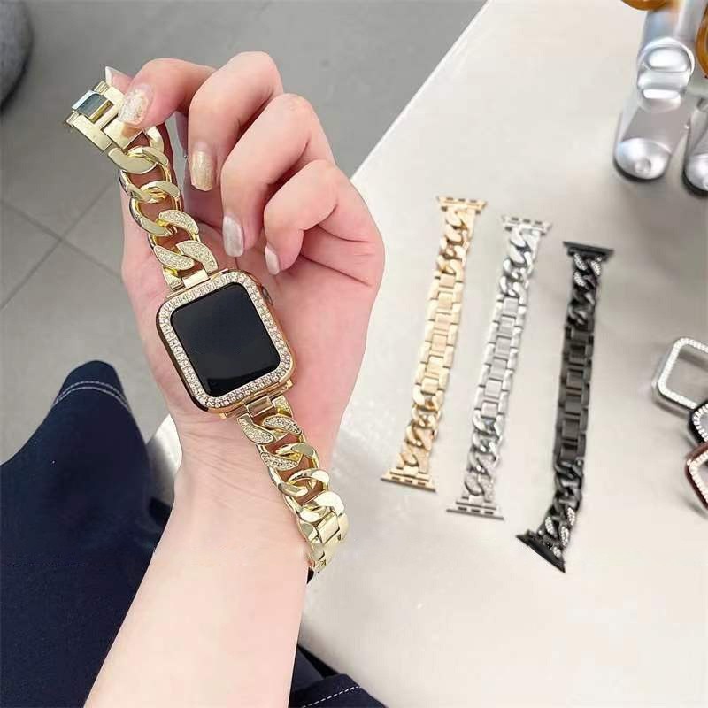 Stainless Steel Luxury Diamond Bracelet for Apple Watch Band 7 41mm 6 5 4 38mm 42mm Gold Metal Strap for iwatch 40mm 44mm 41 45