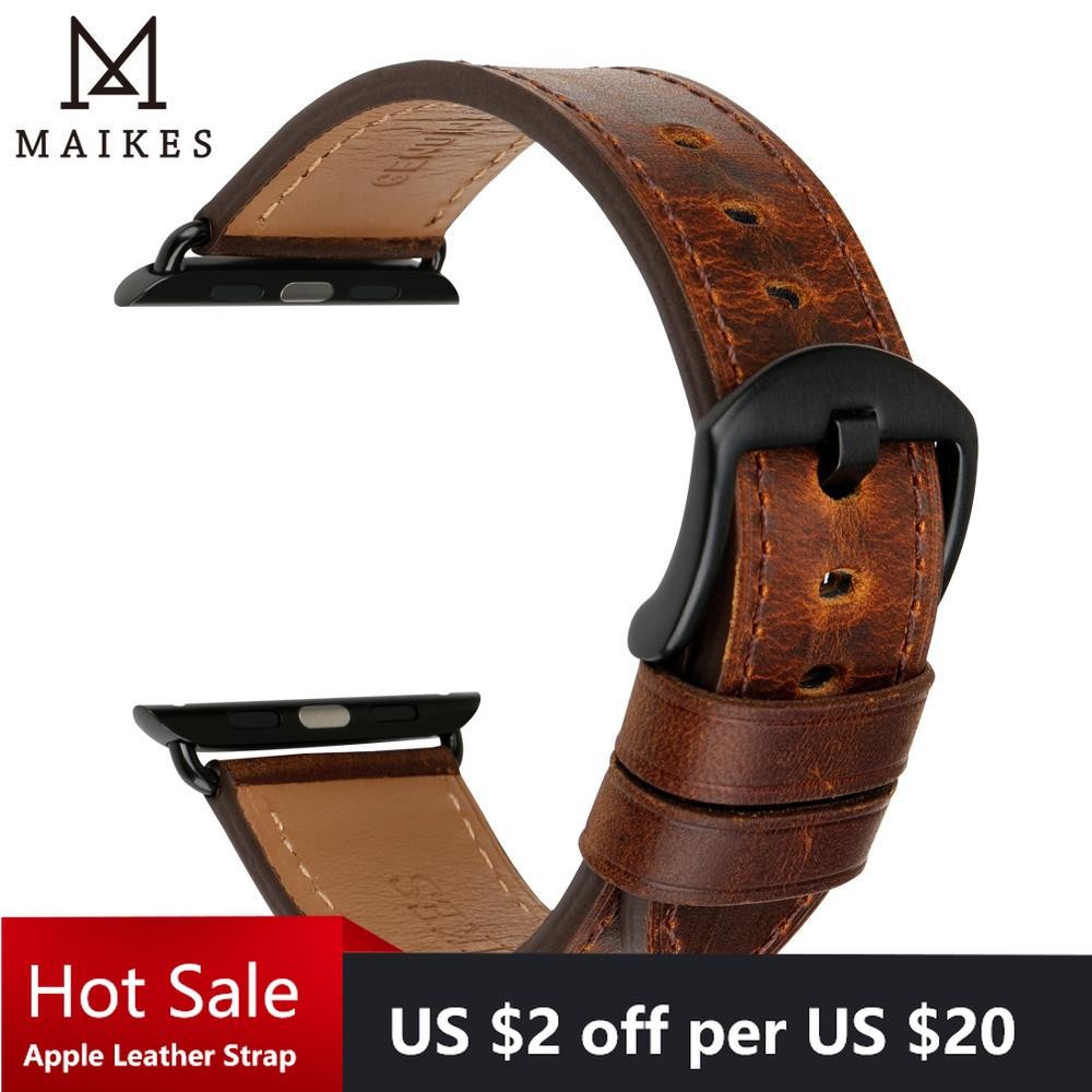 MAIKES Watch Accessories Leather Apple Watch Band 45mm 44mm 41mm 38mm for iWatch Bands Series 7 6 5 4 Watch Strap