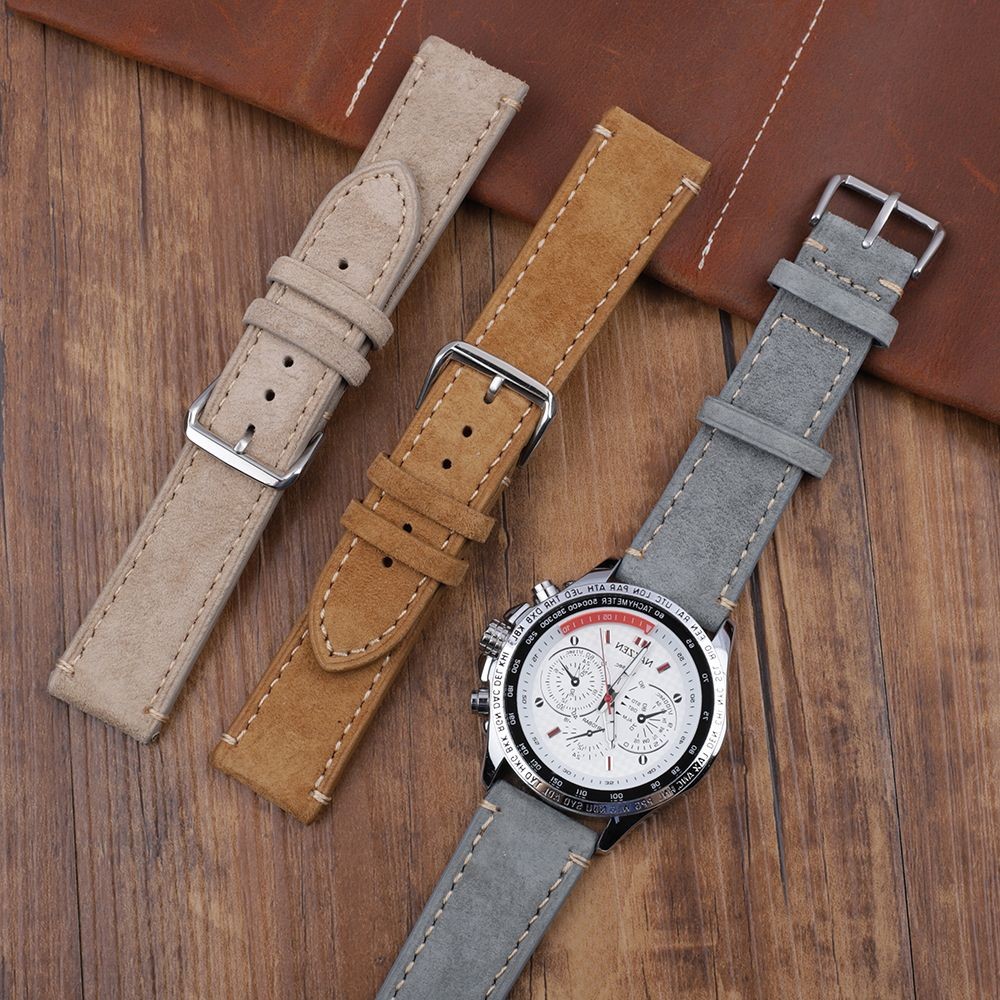 Suede Suede Watch Strap 18mm 20mm 22mm 24mm Handmade Leather Watchband Replacement Tan Gray Beige Color for Men Women Watches