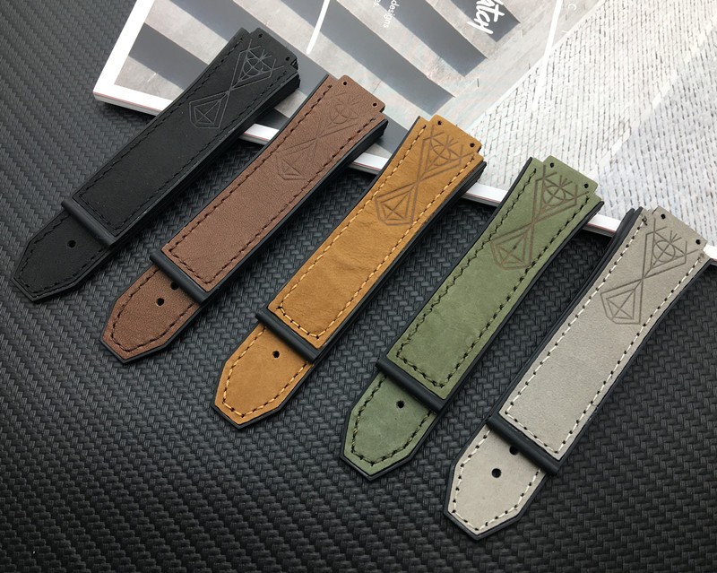 Convex Real Leather Silicone Rubber Watchband 25*17mm for Hublot Strap for Big Bang Strap Watch Band Authentic Bracelet Logo