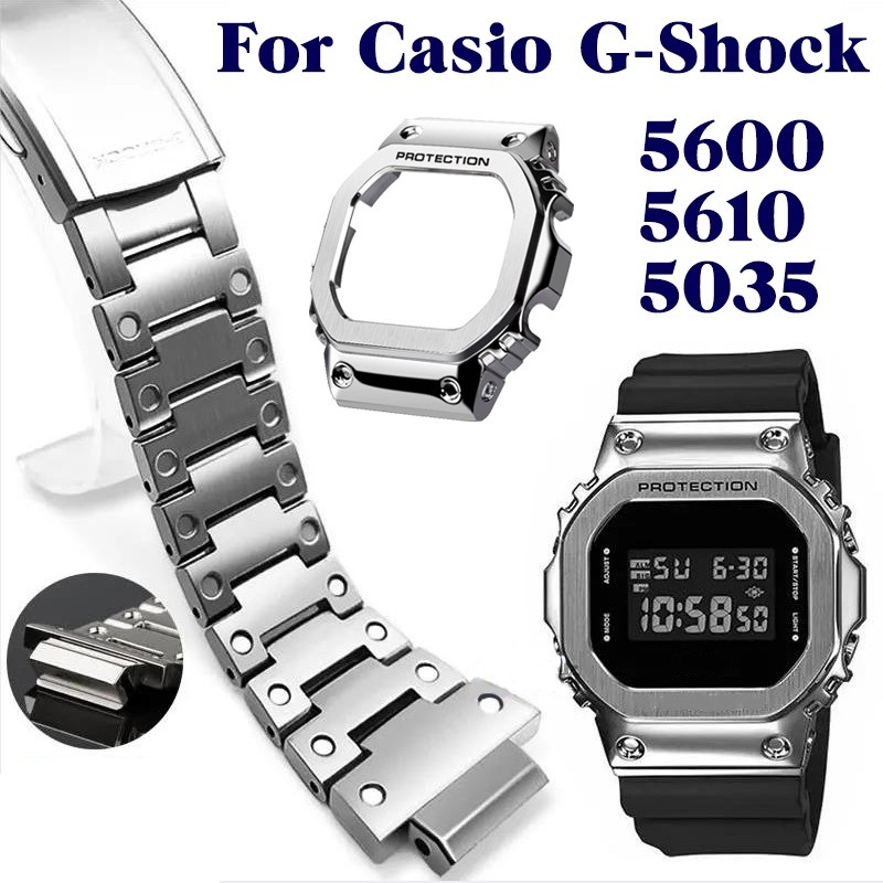 Solid Stainless Steel Watch Band Case For Casio G-shock DW5600 G5600E GW/DW5000 DW5035 Metallic Bracelet Accessories WithTool