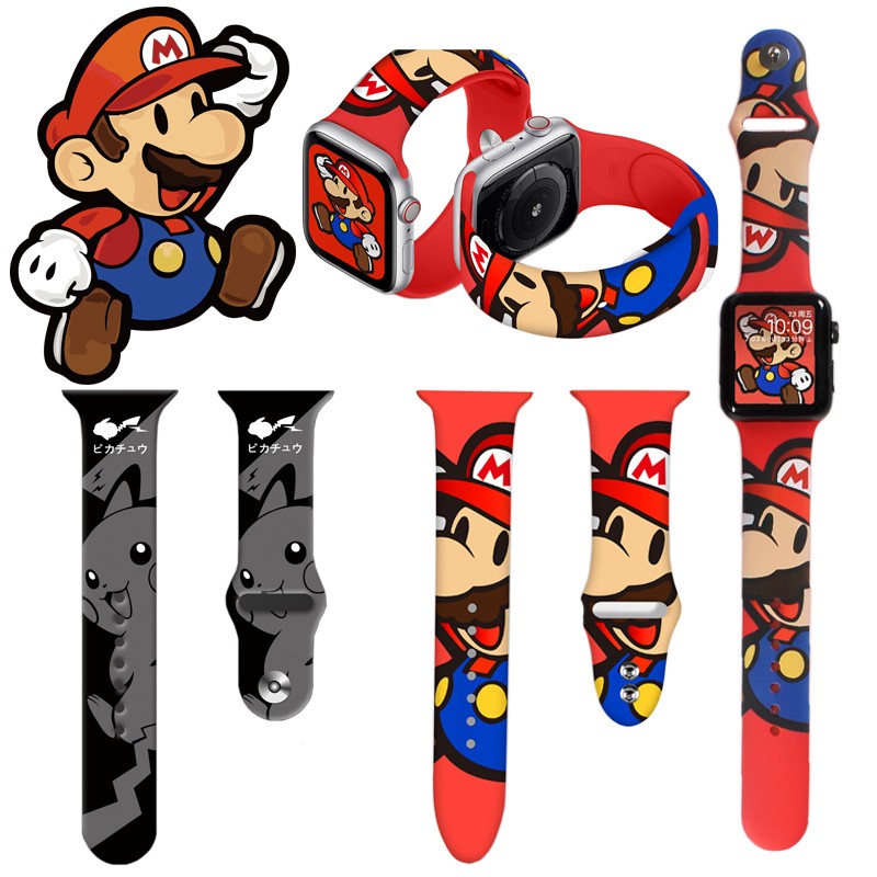 Super Mario Pokemon Silicone Strap for Apple Watch Band 44mm 40mm 38mm 42mm Silica Gel Watchband Accessories Iwatch 3 4 5 6 7