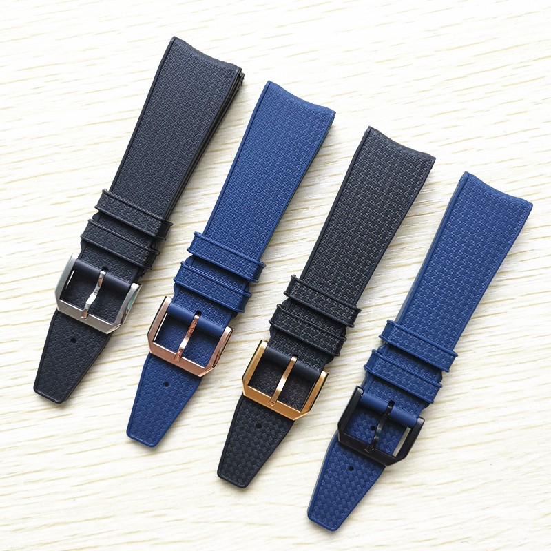 22mm Black Blue Rubber Silicone Watchband Watch Strap For IWC Pilot Portuguese IW323101 Bracelet Strap With Pin Buckle Tool Free